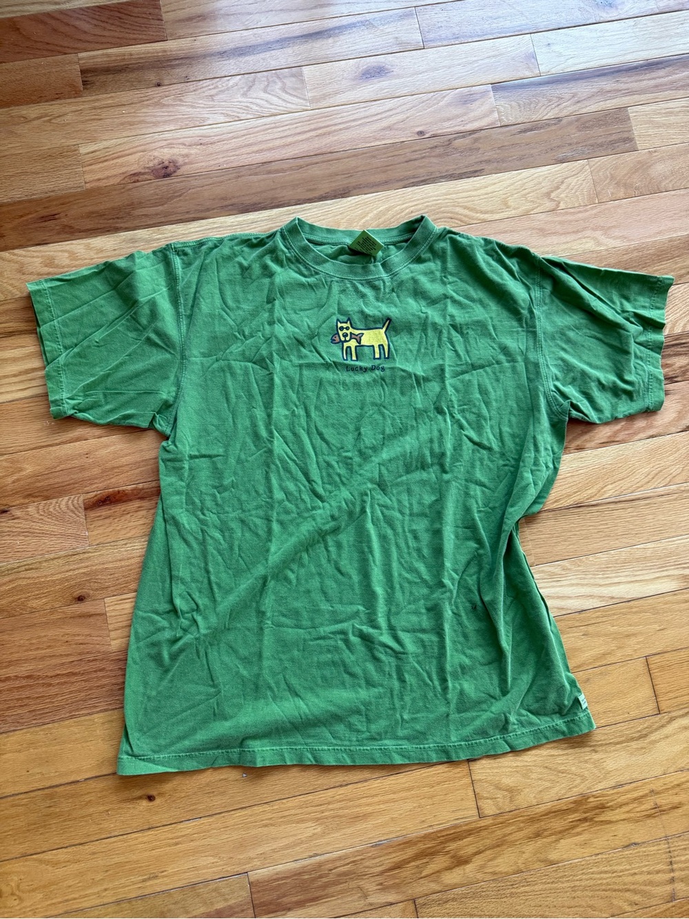 Life Is Good Green Crewneck Tee with Small Dog Graphic